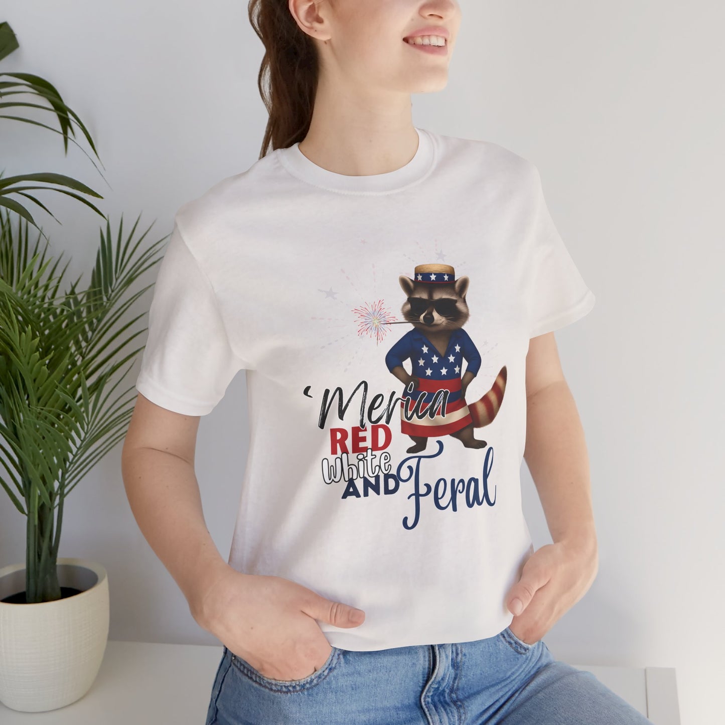 Patriotic T-Shirt, 'Merica Red White and Feral Shirt, Adult Humor Tshirt, July 4th T shirt, Independence Day, Red White and Blue, Racoon Tee