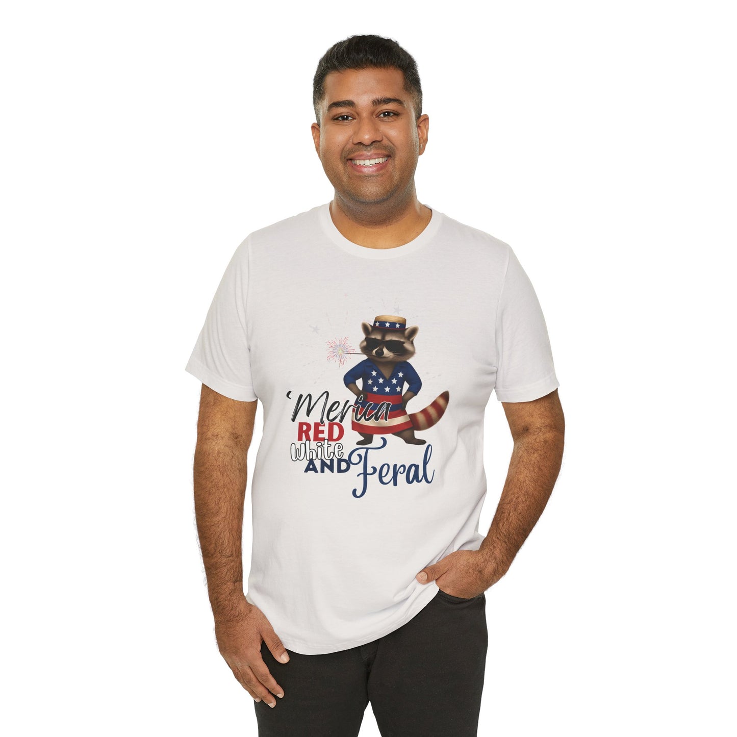 Patriotic T-Shirt, 'Merica Red White and Feral Shirt, Adult Humor Tshirt, July 4th T shirt, Independence Day, Red White and Blue, Racoon Tee