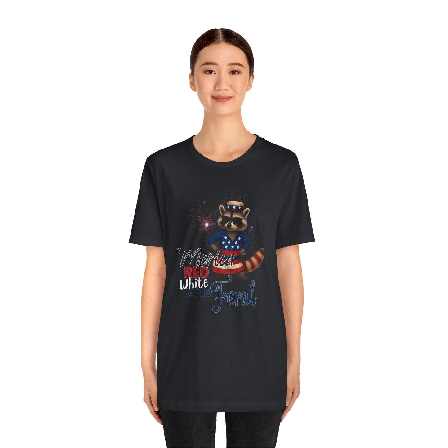 Patriotic T-Shirt, 'Merica Red White and Feral Shirt, Adult Humor Tshirt, July 4th T shirt, Independence Day, Red White and Blue, Racoon Tee