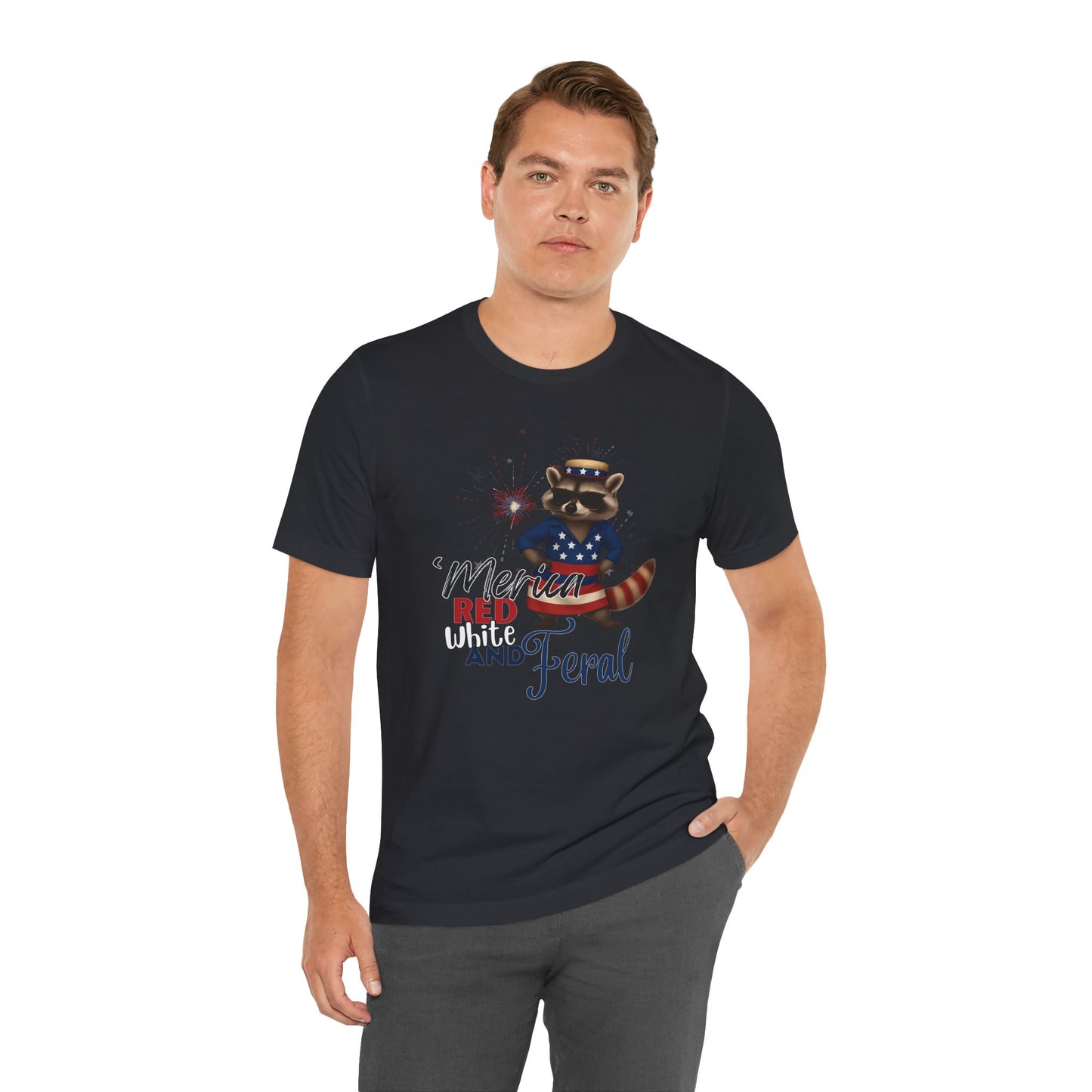 Patriotic T-Shirt, 'Merica Red White and Feral Shirt, Adult Humor Tshirt, July 4th T shirt, Independence Day, Red White and Blue, Racoon Tee