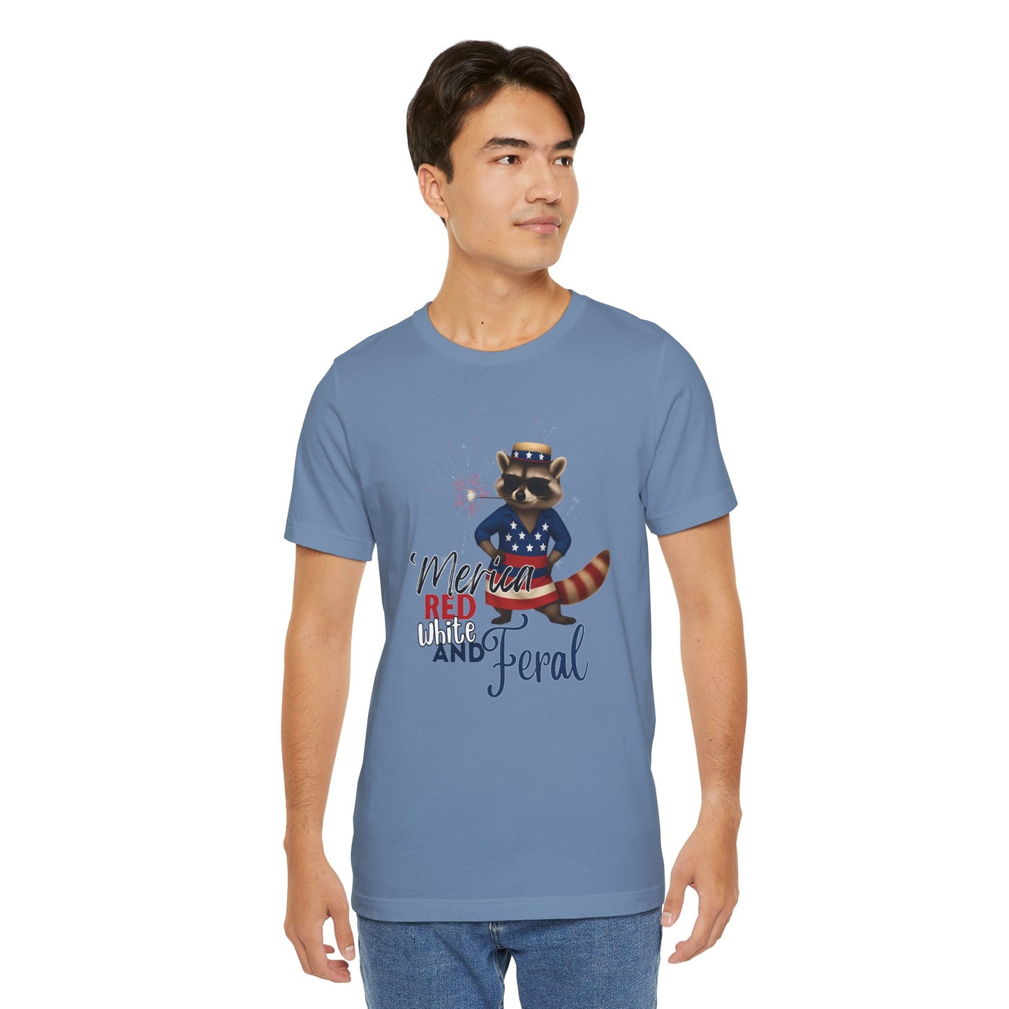 Patriotic T-Shirt, 'Merica Red White and Feral Shirt, Adult Humor Tshirt, July 4th T shirt, Independence Day, Red White and Blue, Racoon Tee