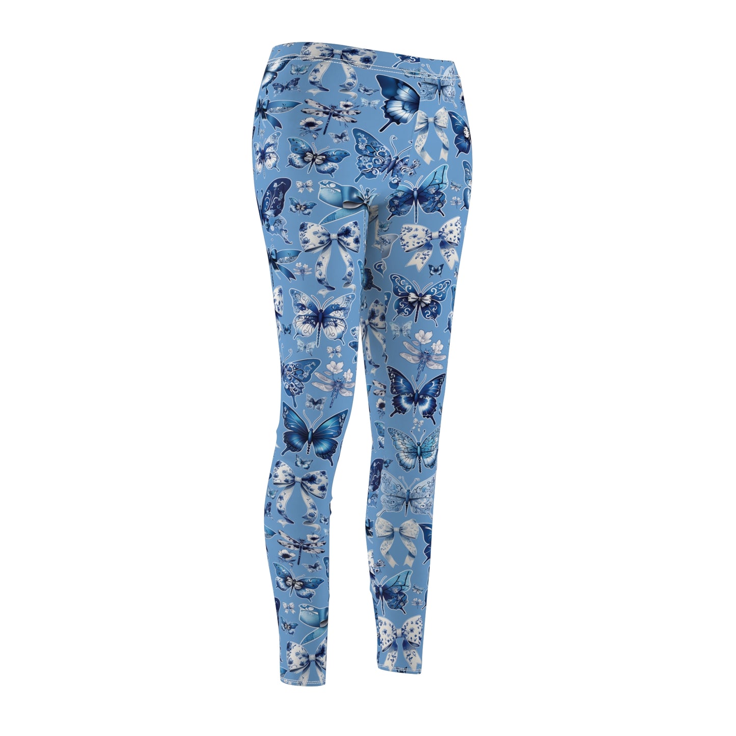 Light Blue Chinoiserie Leggings with Butterflies, Coquettes and Dragonflies, Workout Pants, Stretchy Pants, Yoga Clothes, Gift for Her