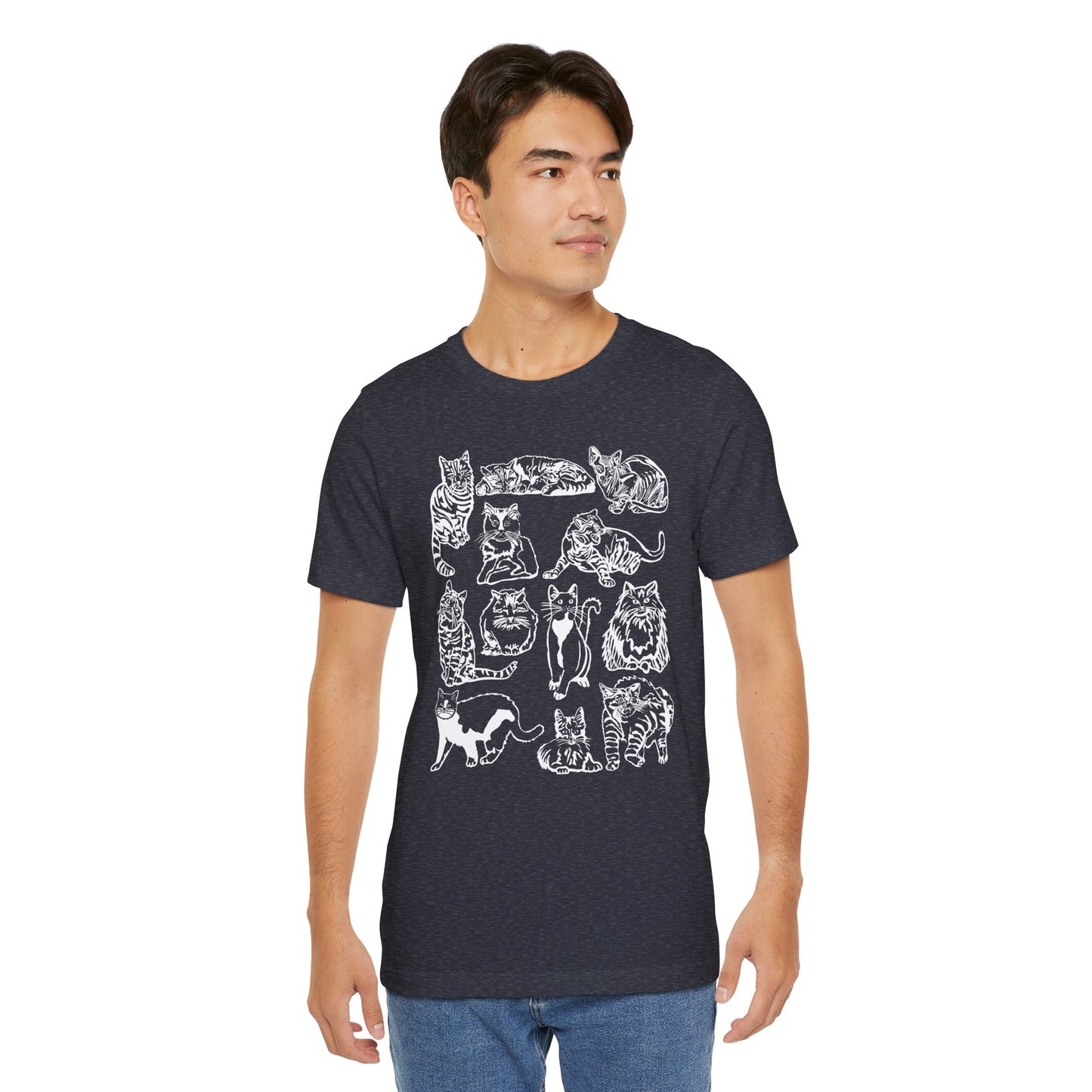 Cat Lover T-Shirt Gift for Cat Owner T Shirt with Cats, Cat Graphic Tee for Cat Lovers Top for Women, Cat T-shirt for Men, Striped Cat Shirt