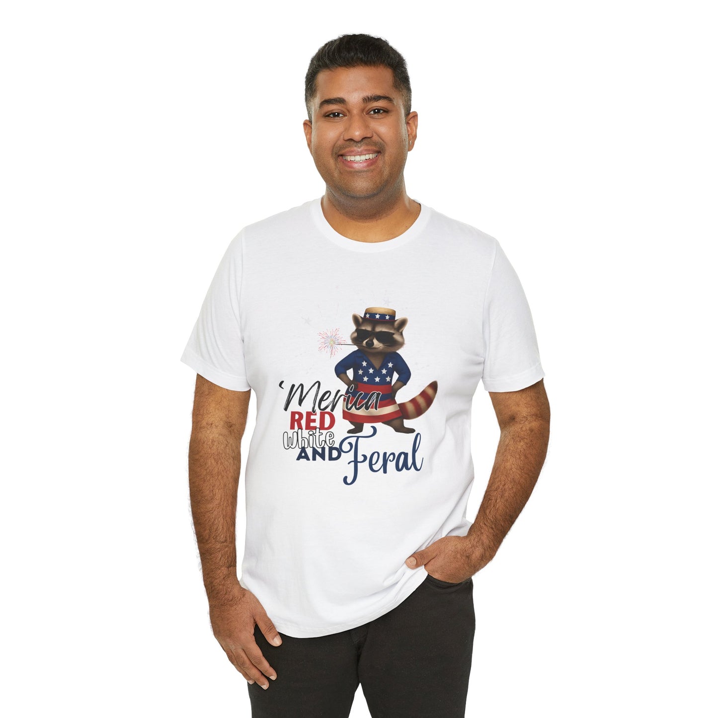 Patriotic T-Shirt, 'Merica Red White and Feral Shirt, Adult Humor Tshirt, July 4th T shirt, Independence Day, Red White and Blue, Racoon Tee