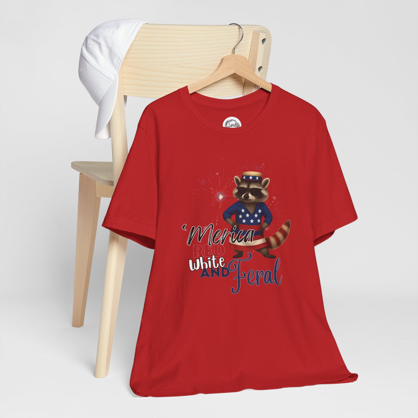 Patriotic T-Shirt, 'Merica Red White and Feral Shirt, Adult Humor Tshirt, July 4th T shirt, Independence Day, Red White and Blue, Racoon Tee