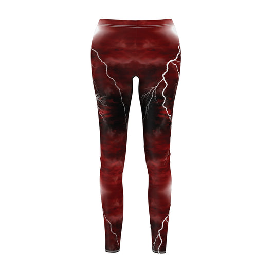 Red and Black Gothic Cloud Leggings with Lightening Bolts, Gothic Leggings, Cloud Leggings, Gothic Pants, Stretchy Pants, Exercise Leggings