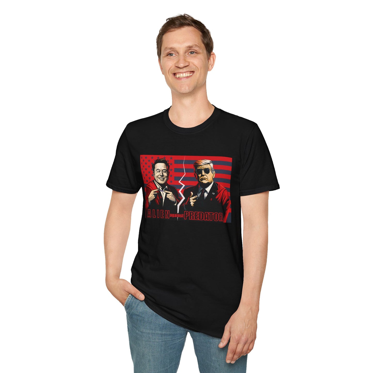 Trump vs Elon Shirt, Alien and Predator, Political T Shirt, Donald Trump and Elon Musk Breakup, Anti Maga, Anti Elon, Red White &  Blue Tee