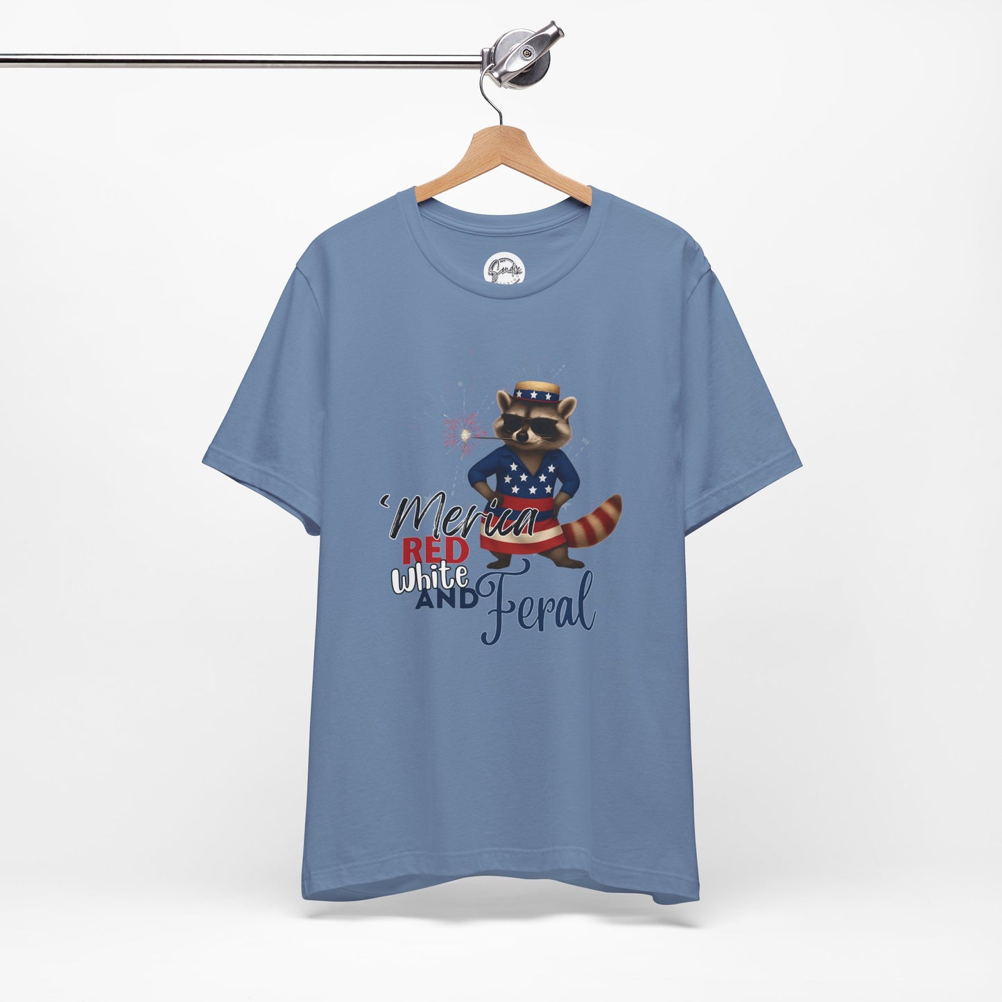 Patriotic T-Shirt, 'Merica Red White and Feral Shirt, Adult Humor Tshirt, July 4th T shirt, Independence Day, Red White and Blue, Racoon Tee