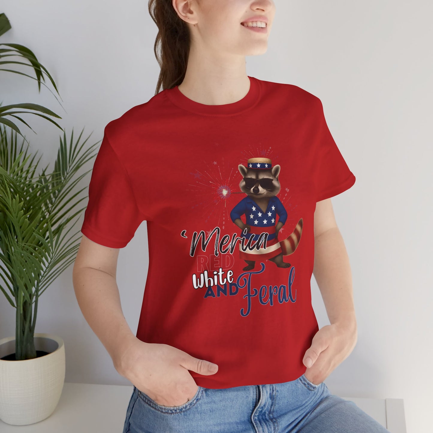 Patriotic T-Shirt, 'Merica Red White and Feral Shirt, Adult Humor Tshirt, July 4th T shirt, Independence Day, Red White and Blue, Racoon Tee