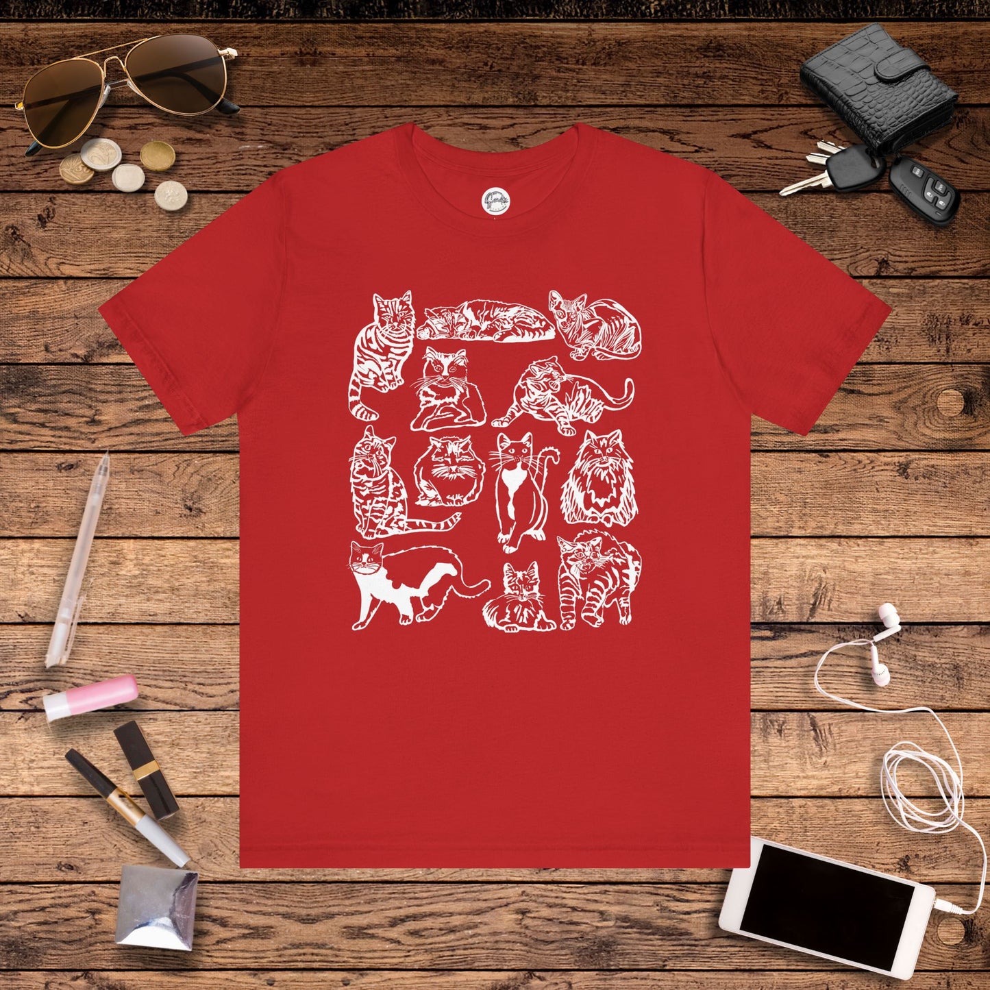Cat Lover T-Shirt Gift for Cat Owner T Shirt with Cats, Cat Graphic Tee for Cat Lovers Top for Women, Cat T-shirt for Men, Striped Cat Shirt