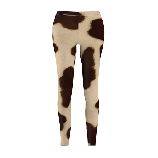 Brown and White Cow Leggings, Realistic Cow Fur Print Leggings,  Trendy Exercise Pants, Yoga Fashion, Unique Gift for Her