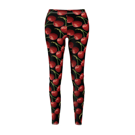 Black Cherry Leggings, Cherry Patterned Workout Pants, Stretchy Pants, Yoga Workout Clothes, Gift for Cherry Lover, Cherry Pants, Gift for Her