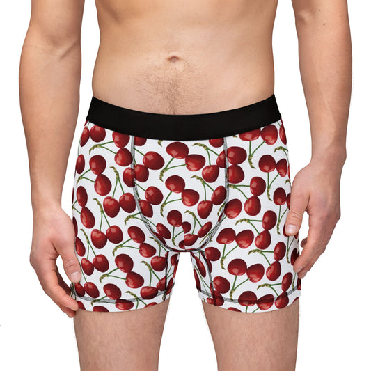 Cherry Boxer Briefs, Boxer Brief with Cherry Pattern, Men's Underwear with Cherries, Fruit Patterned Sleepwear, Boy Short, Fun Gift for Him
