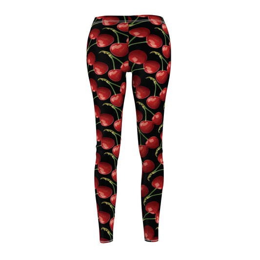 Black Cherry Leggings, Cherry Patterned Workout Pants, Stretchy Pants, Yoga Workout Clothes, Gift for Cherry Lover, Cherry Pants, Gift for Her