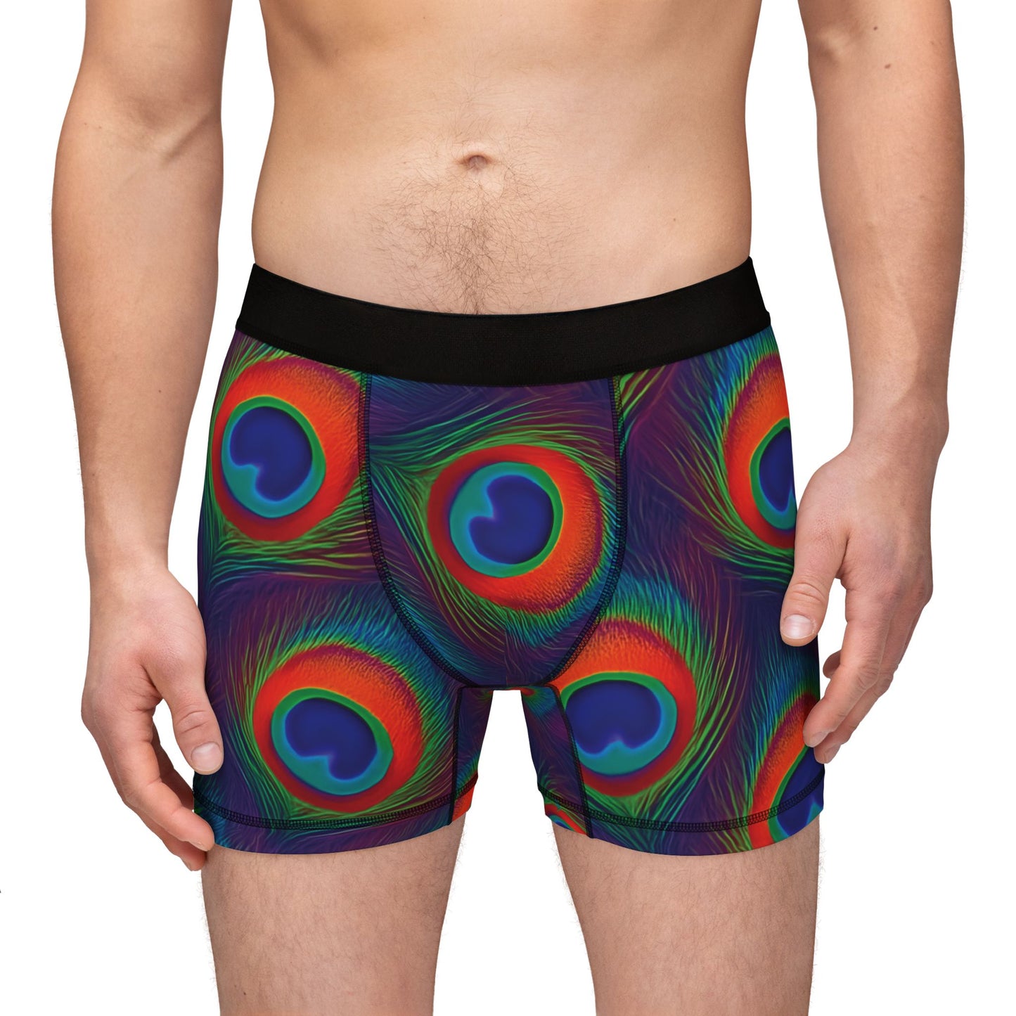 Peacock Feather Print Men's Boxers, Stylish Underwear, Unique Gift for Him, Novelty Boxer Briefs, Peacock Feather Boxers, Peacock Underwear