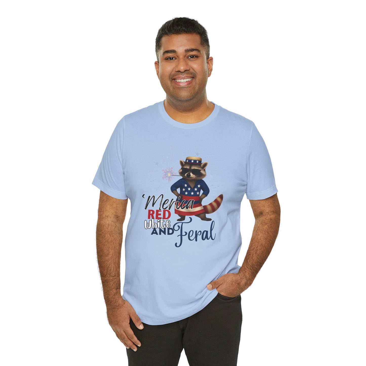 Patriotic T-Shirt, 'Merica Red White and Feral Shirt, Adult Humor Tshirt, July 4th T shirt, Independence Day, Red White and Blue, Racoon Tee