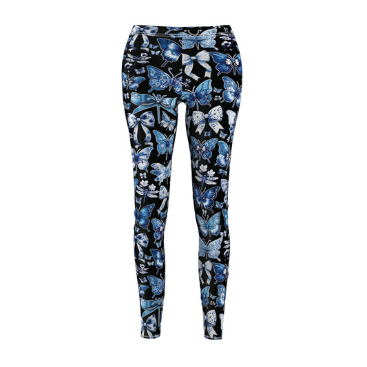 Black Chinoiserie Leggings with Butterflies, Coquettes and Dragonflies, Workout Pants, Stretchy Pants, Yoga Clothes, Gift for Her