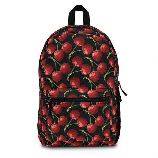 Cherry Backpack, Bag with Cherries, Red and Black Pattern, Cherry Pattern, School Bag, Shoulder Bag, Travel Knapsack, Cherry Print Rucksack